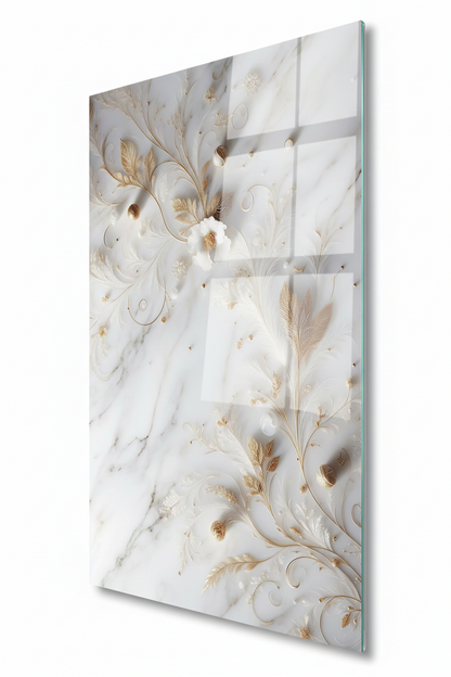 Fleurs Blanches sur Marbre Tableau en Verre Trempé