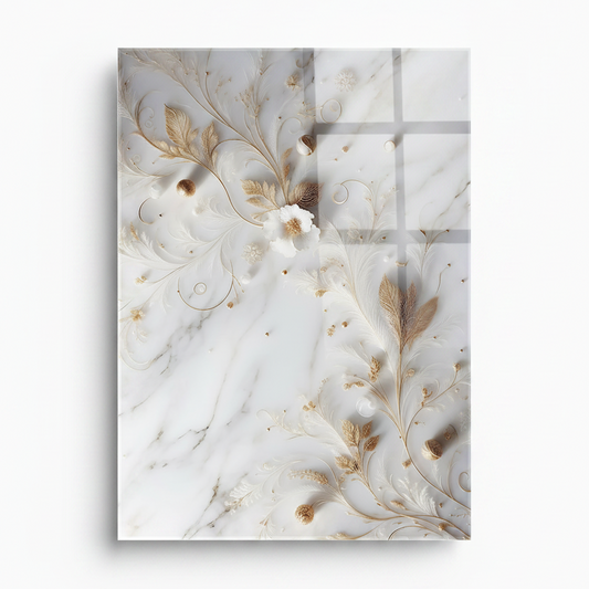 White Flowers on Marble Glass Wall Art