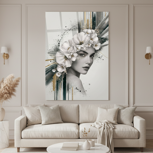 Donna e Fiori Quadro in Vetro Temperato
