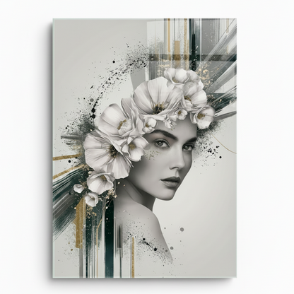 Femme et Fleurs Tableau en Verre Trempé