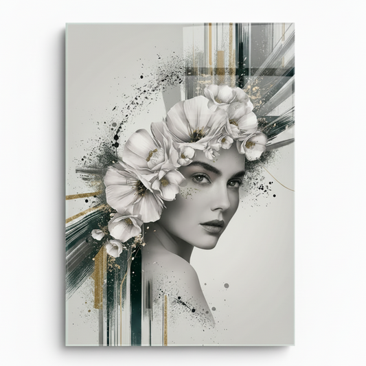 Donna e Fiori Quadro in Vetro Temperato