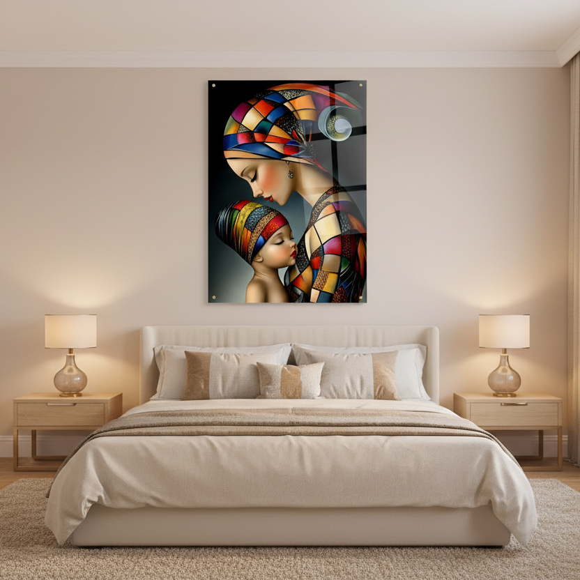 L'amour de la Mère Tableau en Verre Trempé
