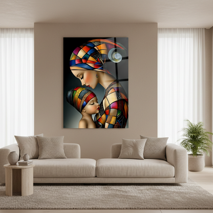 L'amour de la Mère Tableau en Verre Trempé