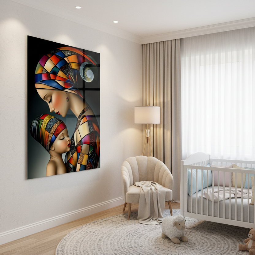 L'amour de la Mère Tableau en Verre Trempé