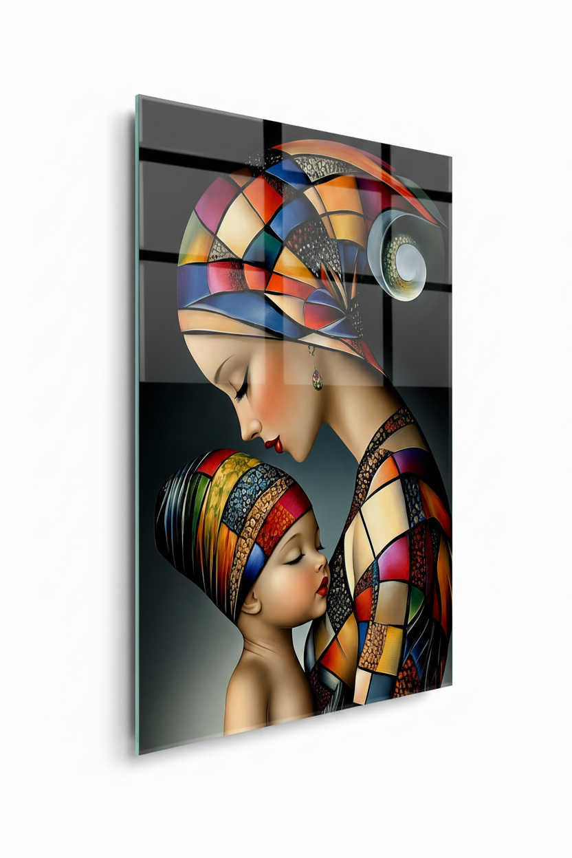 L'amour de la Mère Tableau en Verre Trempé