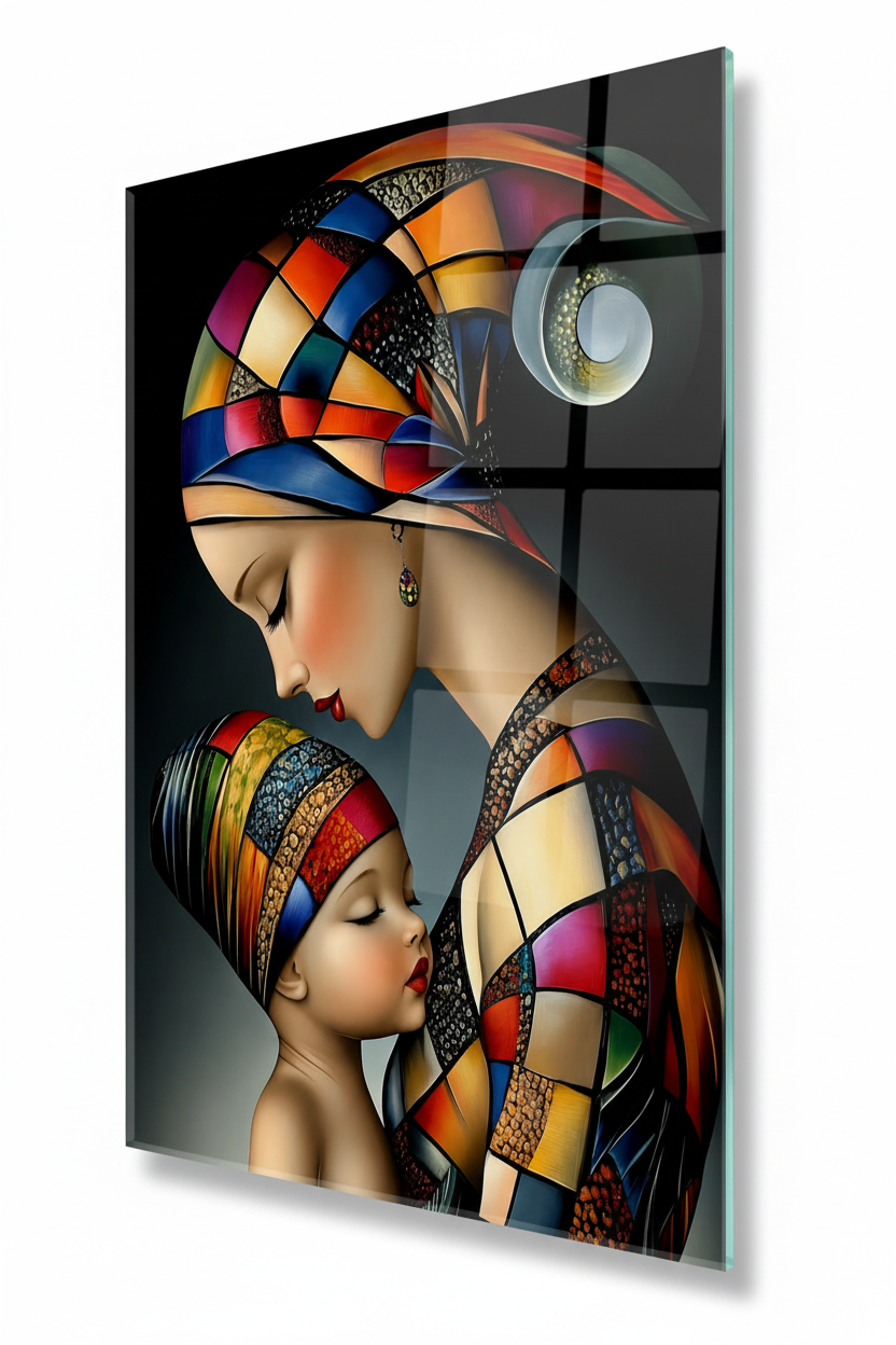 L'amour de la Mère Tableau en Verre Trempé