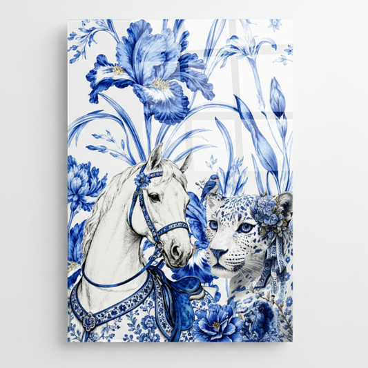 Cheval et Léopard Tableau en Verre Trempé