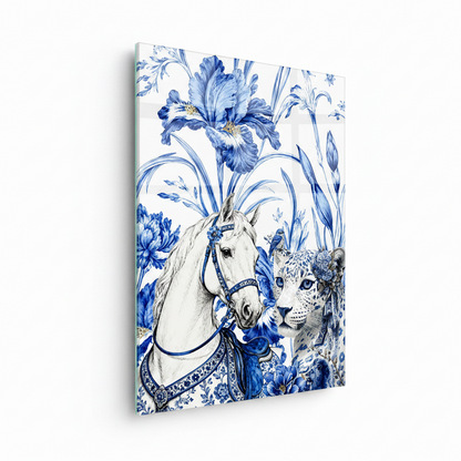 Cheval et Léopard Tableau en Verre Trempé