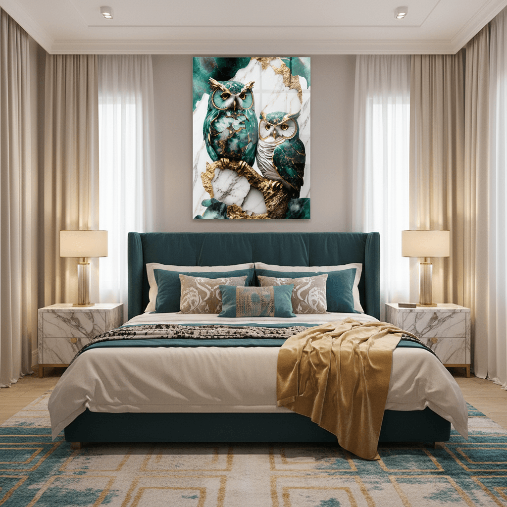 Two Owls Glass Wall Art
