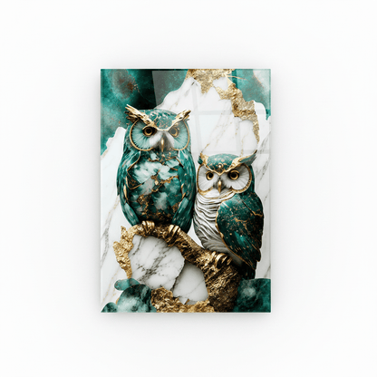 Two Owls Glass Wall Art