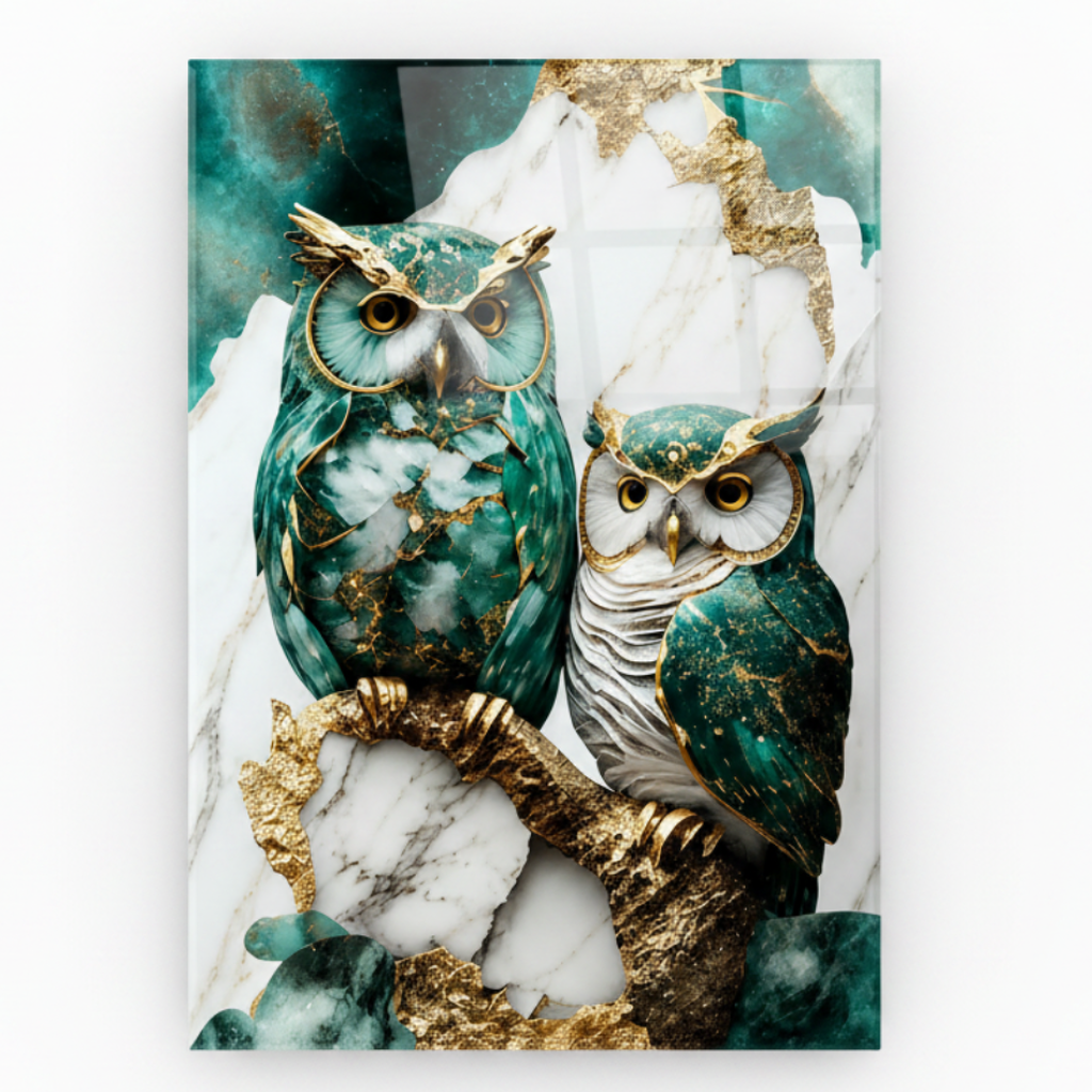 Two Owls Glass Wall Art