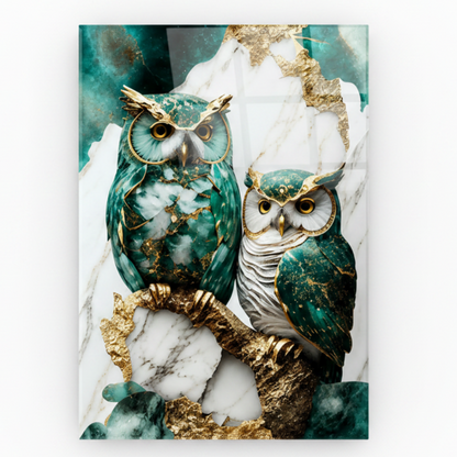 Two Owls Glass Wall Art