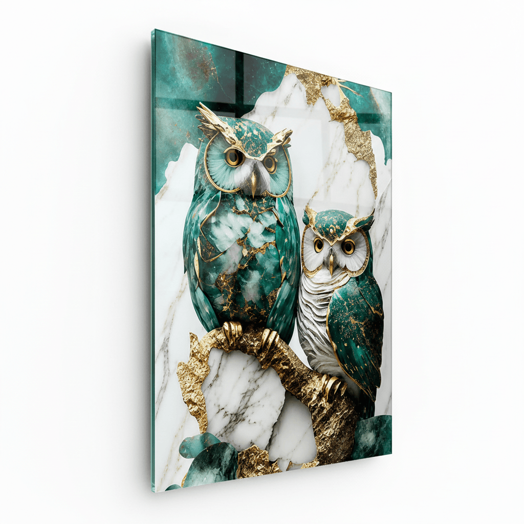 Two Owls Glass Wall Art