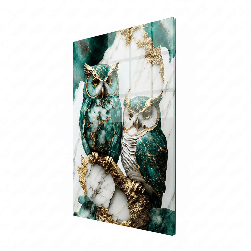 Two Owls Glass Wall Art