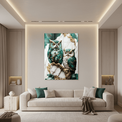 Two Owls Glass Wall Art