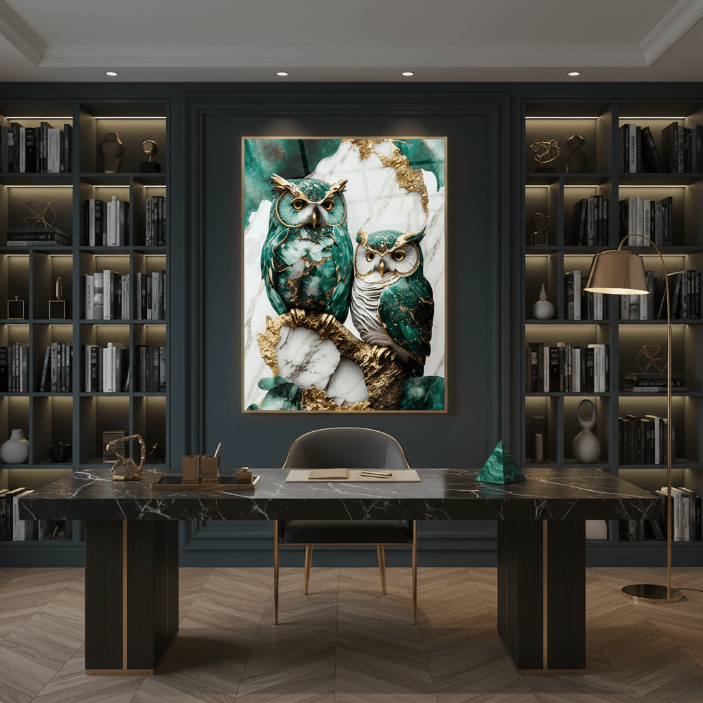 Two Owls Glass Wall Art