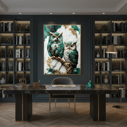 Two Owls Glass Wall Art