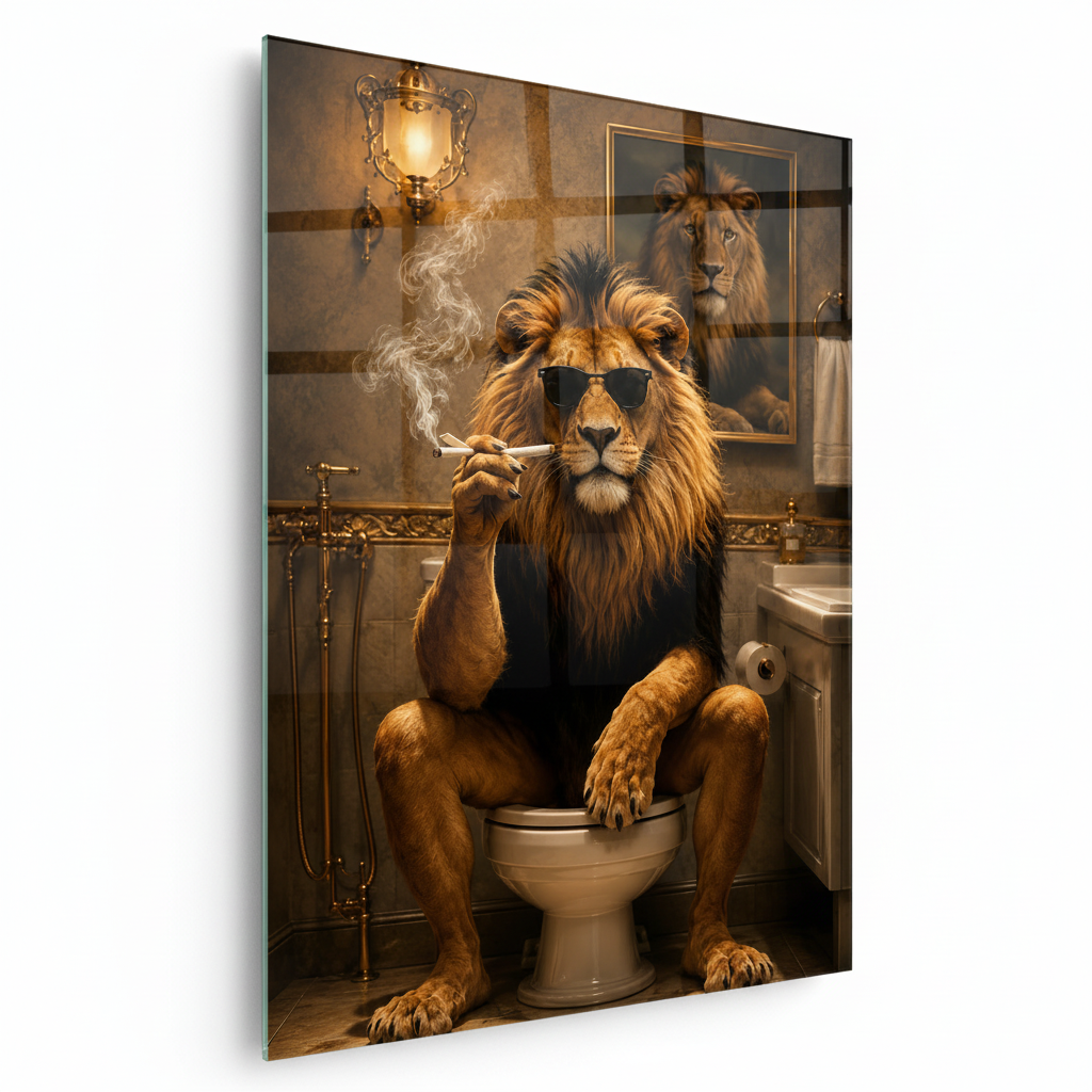 Lion Rigolo Tableau en Verre Trempé
