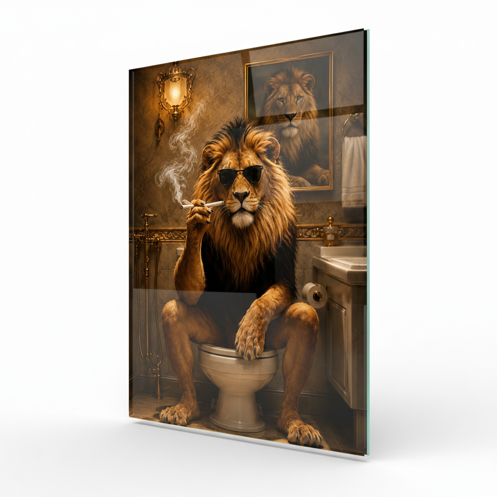 Lion Rigolo Tableau en Verre Trempé