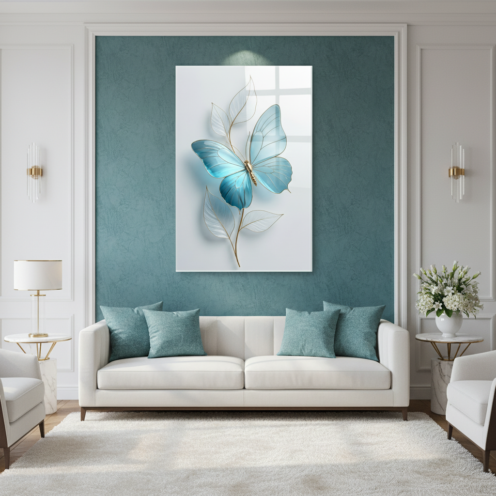 Farfalla in 3D Quadro in Vetro Temperato