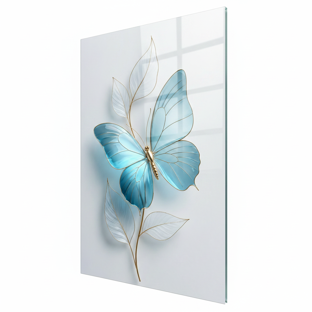Farfalla in 3D Quadro in Vetro Temperato