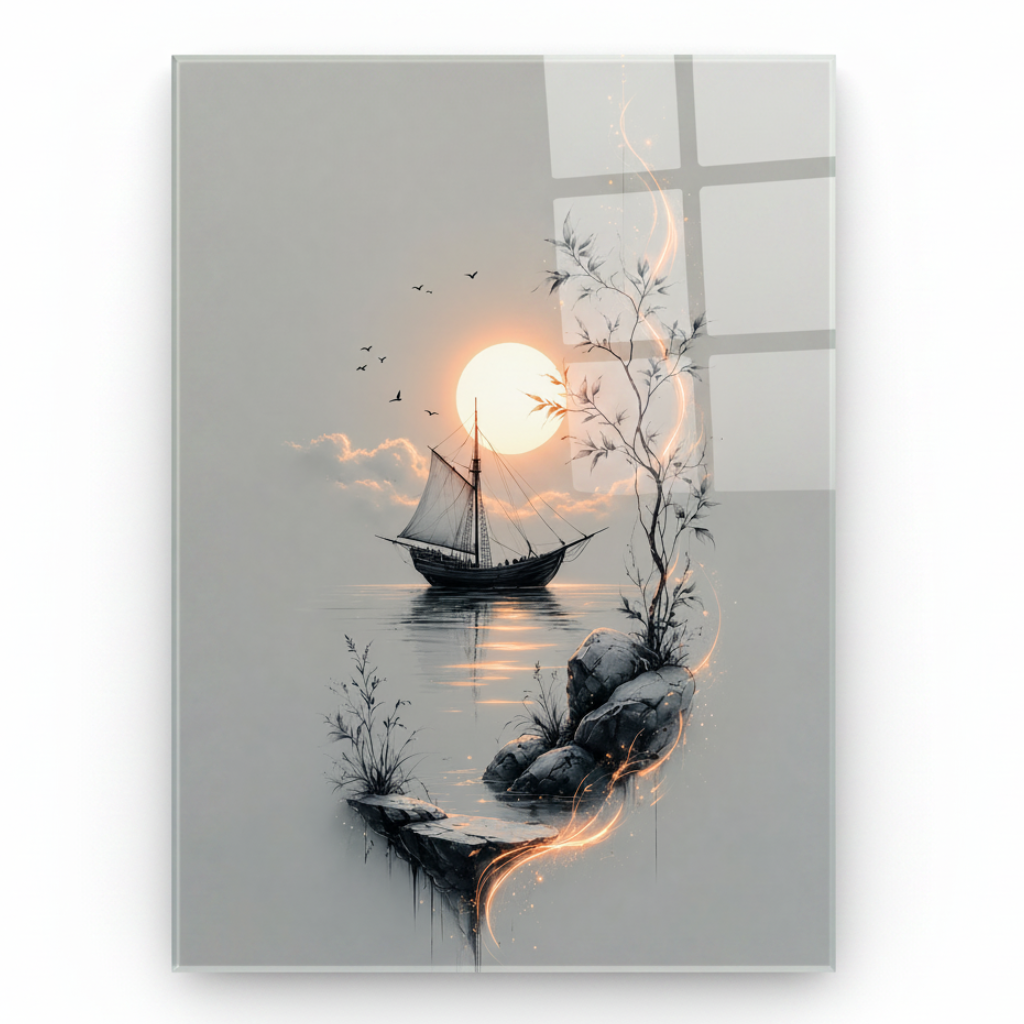 Romantic Sunset Glass Wall Art