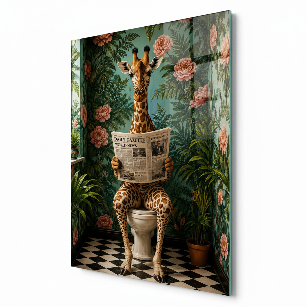 Funny Giraffe Glass Wall Art