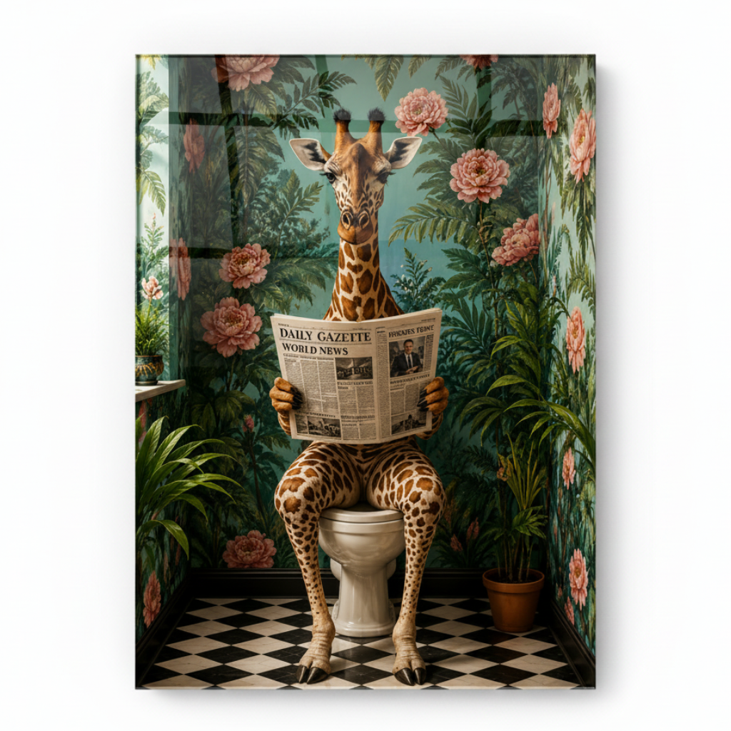 Funny Giraffe Glass Wall Art