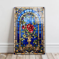 Red Rose Stained Glass Wall Art - LUXARTDECO