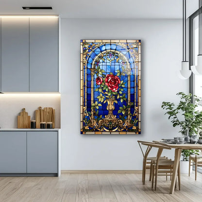 Red Rose Stained Glass Wall Art - LUXARTDECO