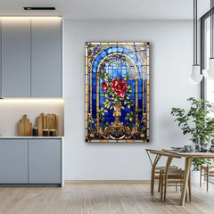 Red Rose Stained Glass Wall Art - LUXARTDECO