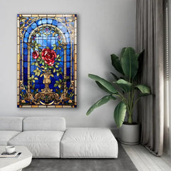 Red Rose Stained Glass Wall Art - LUXARTDECO