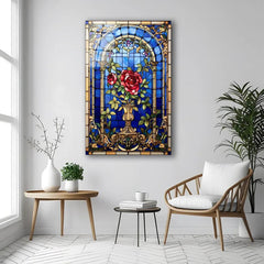 Red Rose Stained Glass Wall Art - LUXARTDECO