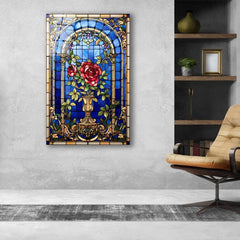 Red Rose Stained Glass Wall Art - LUXARTDECO