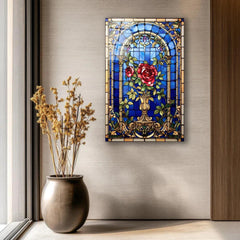 Red Rose Stained Glass Wall Art - LUXARTDECO