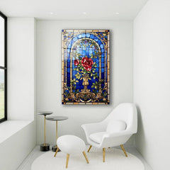 Red Rose Stained Glass Wall Art - LUXARTDECO