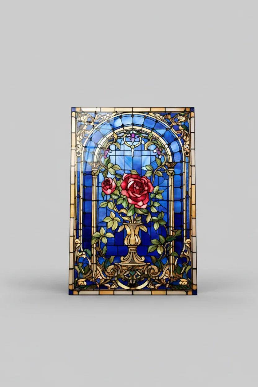 Red Rose Stained Glass Wall Art - LUXARTDECO