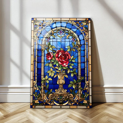 Red Rose Stained Glass Wall Art - LUXARTDECO