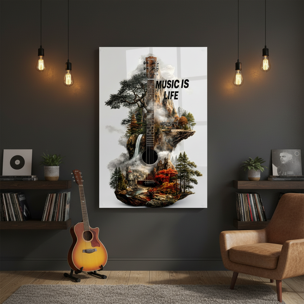 Music Is Life Glass Wall Art
