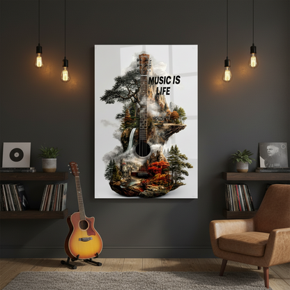 Music Is Life Glass Wall Art