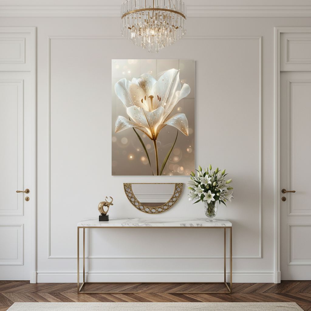 White Flowers on Marble Glass Wall Art (Copia)