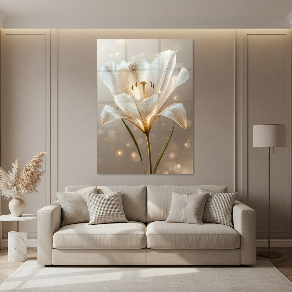 White Flowers on Marble Glass Wall Art (Copia)