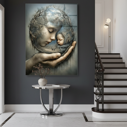 L'amour de la Mère Tableau en Verre Trempé