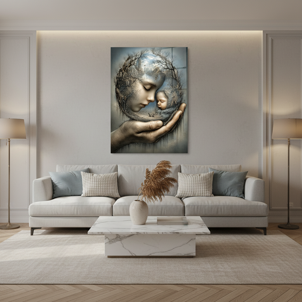 L'amour de la Mère Tableau en Verre Trempé