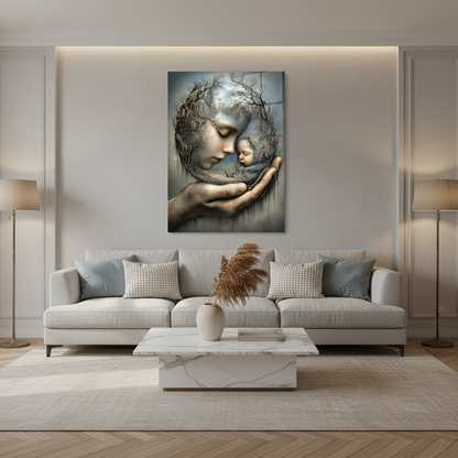 L'amour de la Mère Tableau en Verre Trempé