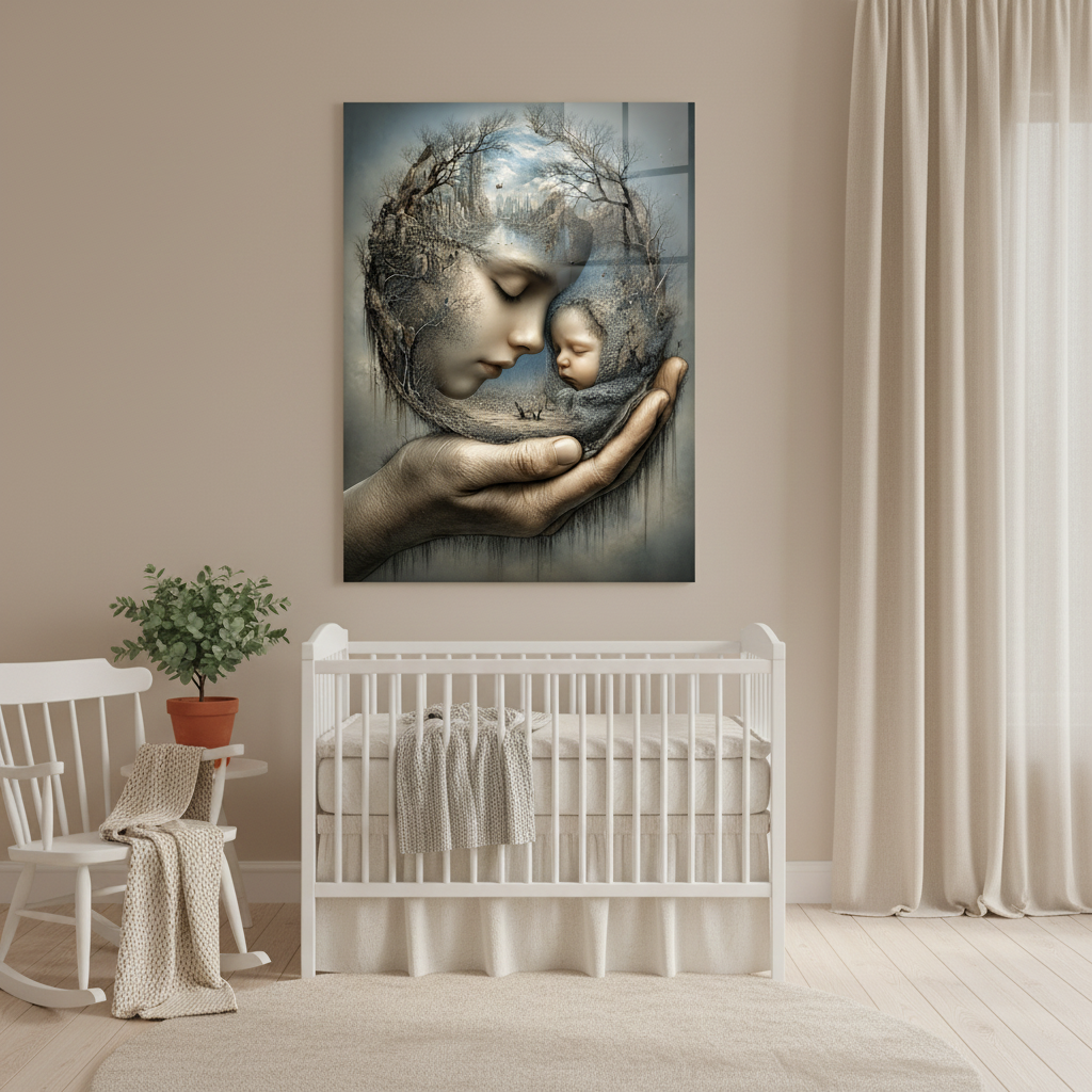 L'amour de la Mère Tableau en Verre Trempé