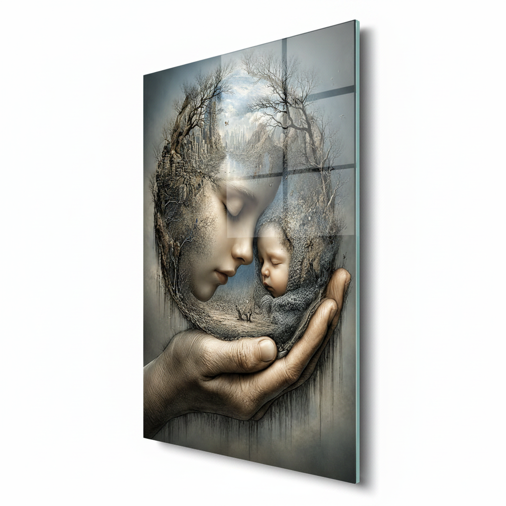 L'amour de la Mère Tableau en Verre Trempé