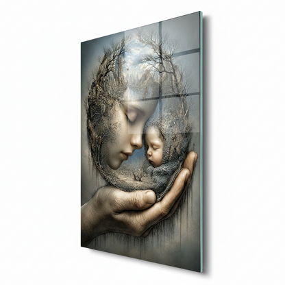 L'amour de la Mère Tableau en Verre Trempé
