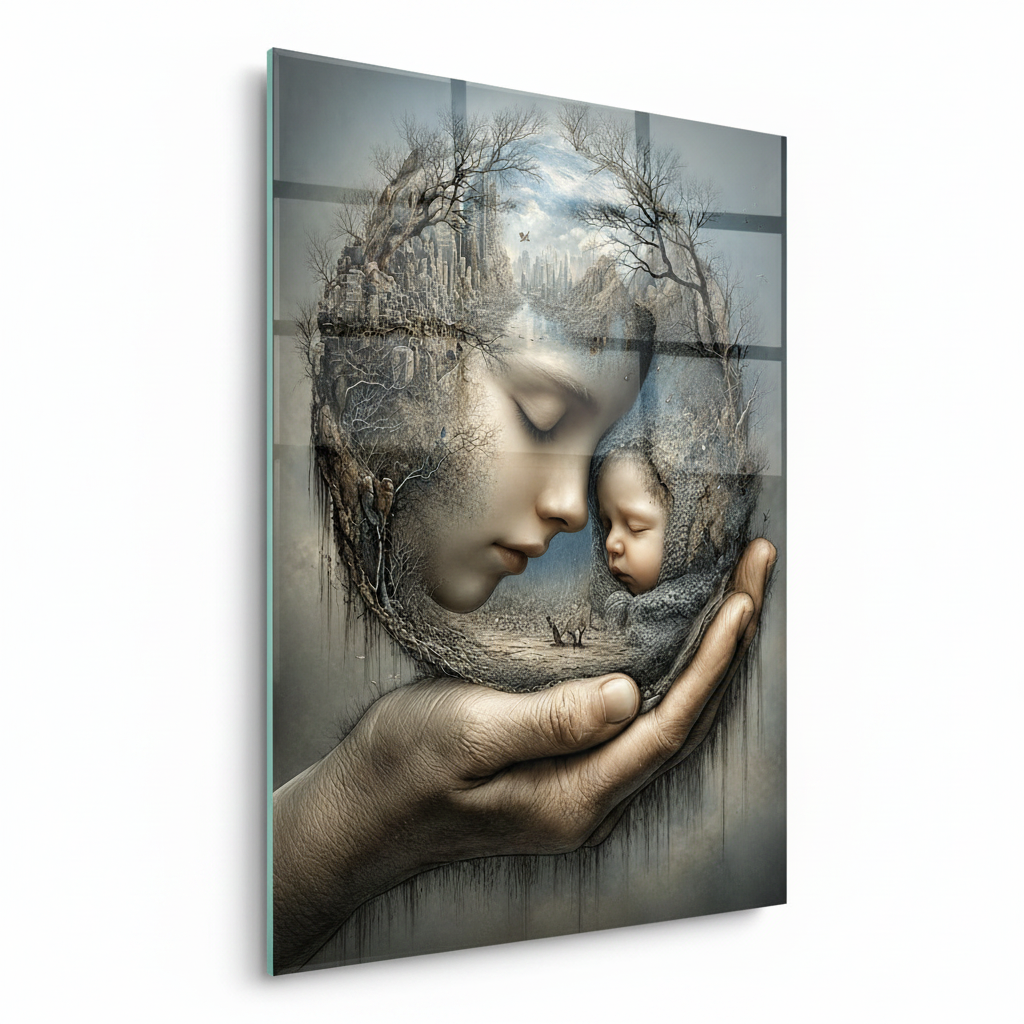 L'amour de la Mère Tableau en Verre Trempé