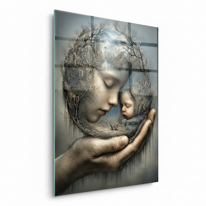 L'amour de la Mère Tableau en Verre Trempé